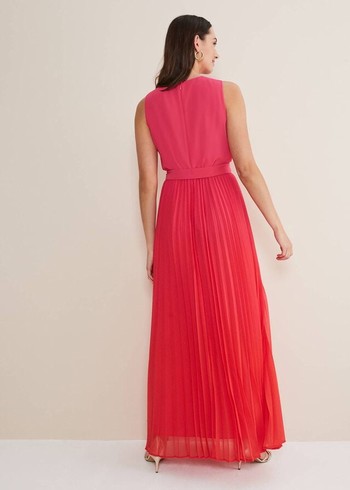 Phase Eight Piper Ombre Pleated Dress Red/Pink Australia | EW5142079